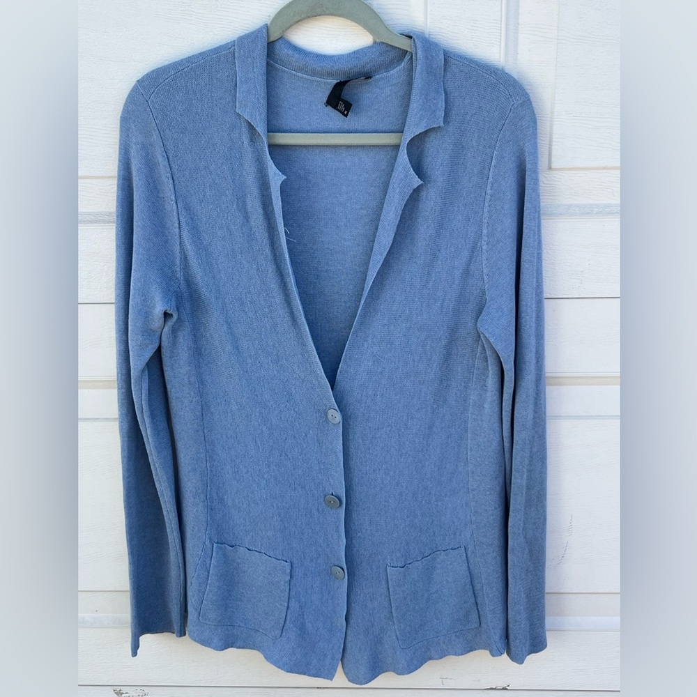 Women Eileen Fisher Blue knit  Cardigan sweater  Button Up M